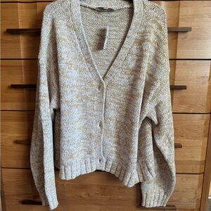 LOFT Cream and Tan Button-Up Cardigan